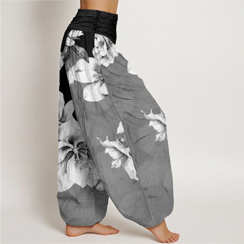 Buddha Stones Cotton Camellia Pattern Women's Elastic Waist Harem Pants - image 9