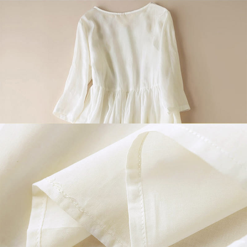 Buddha Stones Embroidery Geometry Nine-Quarter Sleeve Women's Midi Dress With Pockets - image 6