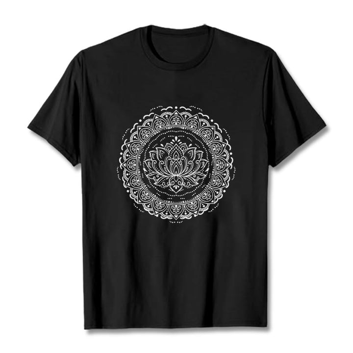 Buddha Stones Mandala Lotus Flower Pattern Tee T-shirt - Black - 2XL - image 4