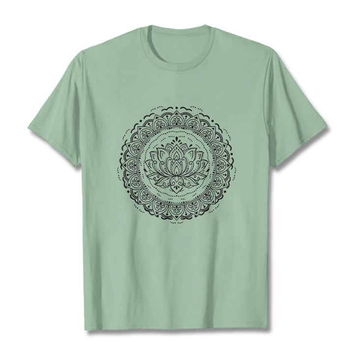 Buddha Stones Mandala Lotus Flower Pattern Tee T-shirt - PaleGreen - 2XL - image 14