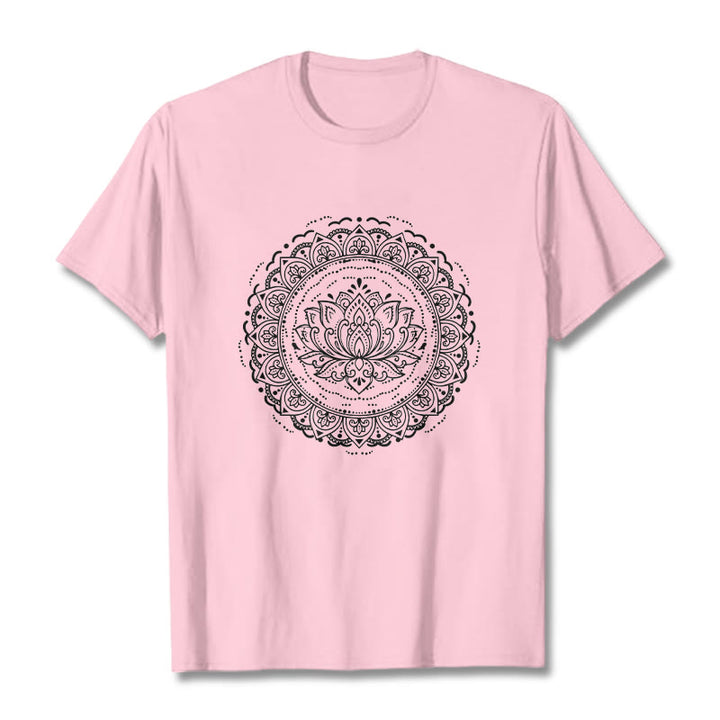 Buddha Stones Mandala Lotus Flower Pattern Tee T-shirt - LightPink - 2XL - image 12