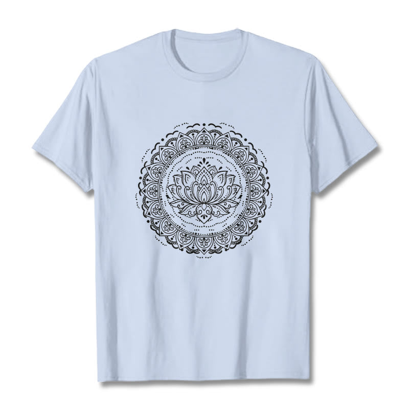 Buddha Stones Mandala Lotus Flower Pattern Tee T-shirt - LightCyan - 2XL - image 18
