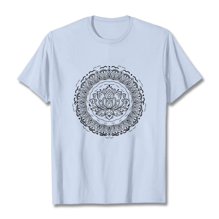 Buddha Stones Mandala Lotus Flower Pattern Tee T-shirt - LightCyan - 2XL - image 18