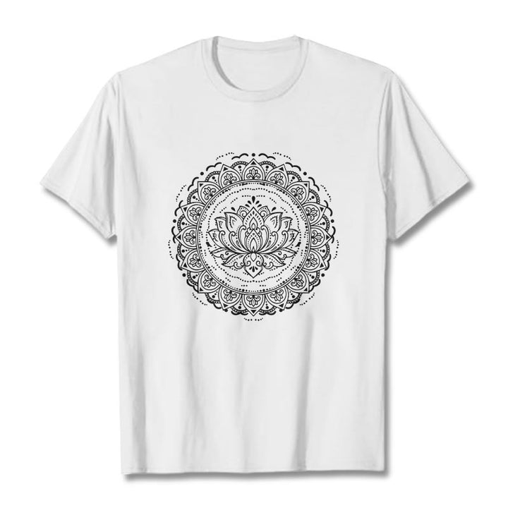 Buddha Stones Mandala Lotus Flower Pattern Tee T-shirt - White - 2XL - image 0