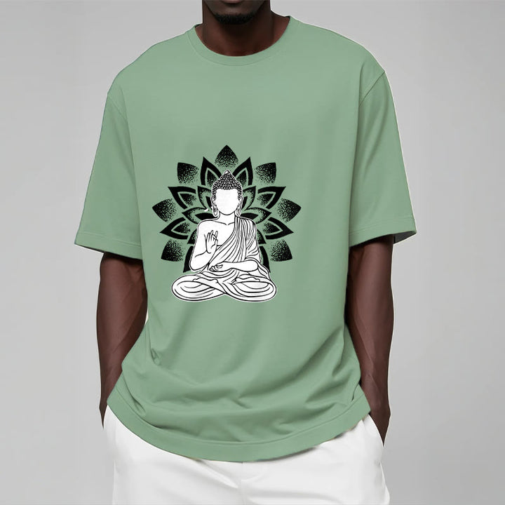 Buddha Stones Seated Buddha Lotus Flower Pattern Tee T-shirt - image 15