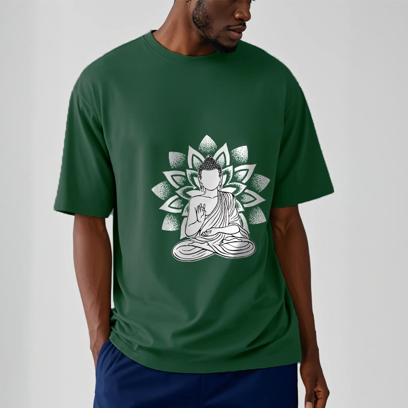 Buddha Stones Seated Buddha Lotus Flower Pattern Tee T-shirt - image 1