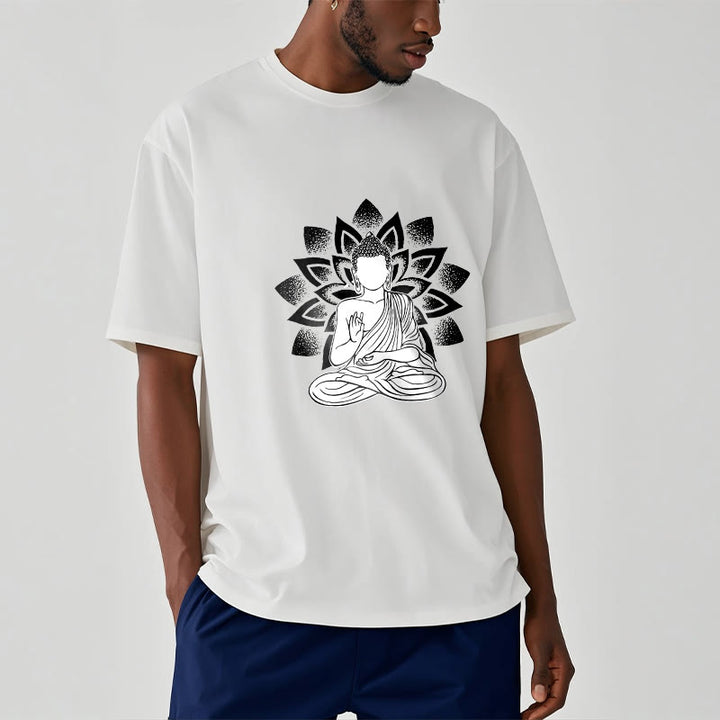 Buddha Stones Seated Buddha Lotus Flower Pattern Tee T-shirt - image 8