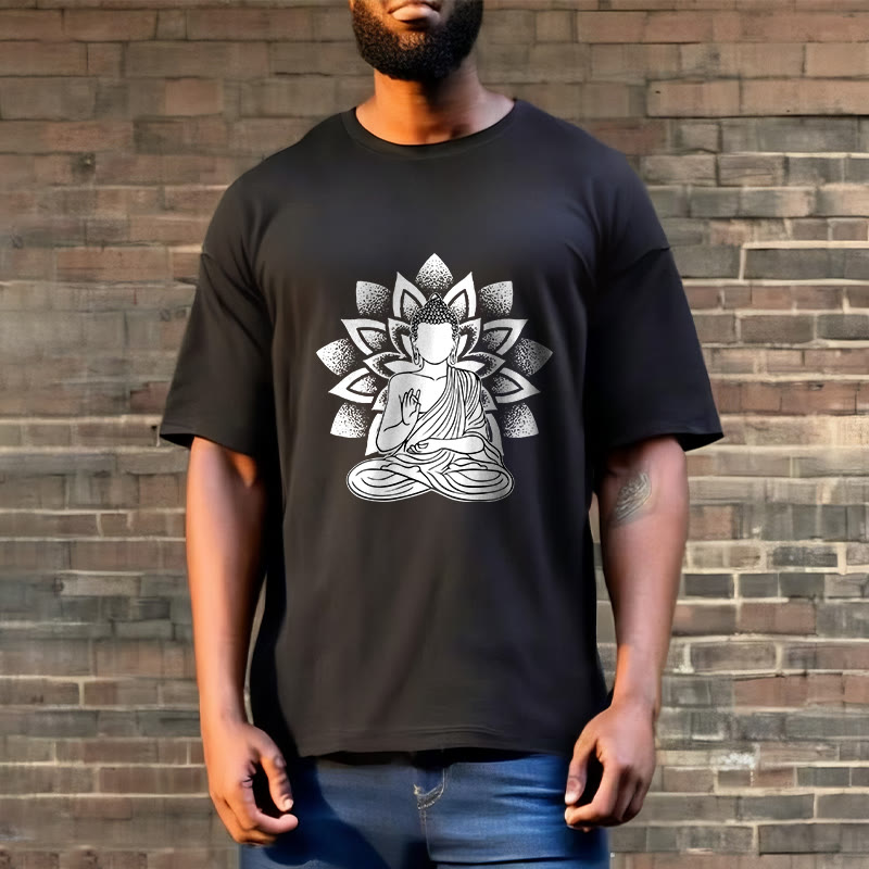 Buddha Stones Seated Buddha Lotus Flower Pattern Tee T-shirt - image 5