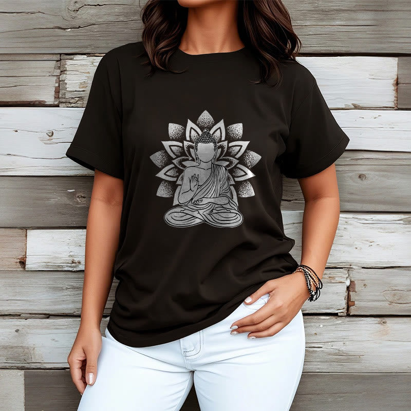 Buddha Stones Seated Buddha Lotus Flower Pattern Tee T-shirt - image 6