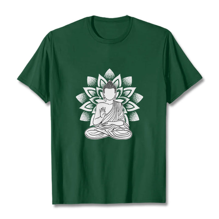 Buddha Stones Seated Buddha Lotus Flower Pattern Tee T-shirt - ForestGreen - 2XL - image 0