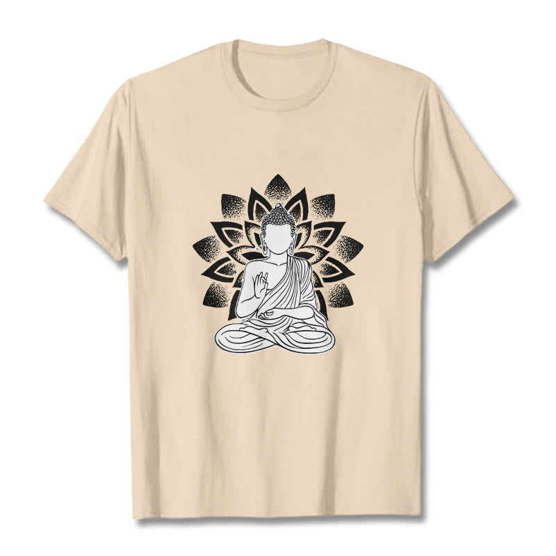 Buddha Stones Seated Buddha Lotus Flower Pattern Tee T-shirt - Bisque - 2XL - image 10