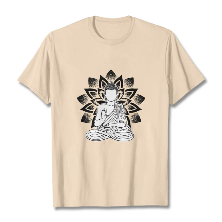 Buddha Stones Seated Buddha Lotus Flower Pattern Tee T-shirt - Bisque - 2XL - image 10