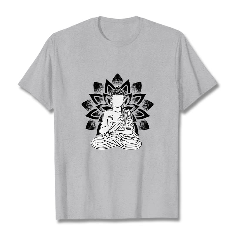 Buddha Stones Seated Buddha Lotus Flower Pattern Tee T-shirt - LightGrey - 2XL - image 19