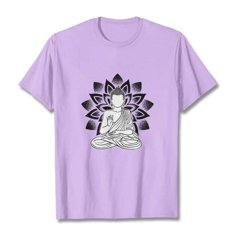 Buddha Stones Seated Buddha Lotus Flower Pattern Tee T-shirt - Plum - 2XL - image 16