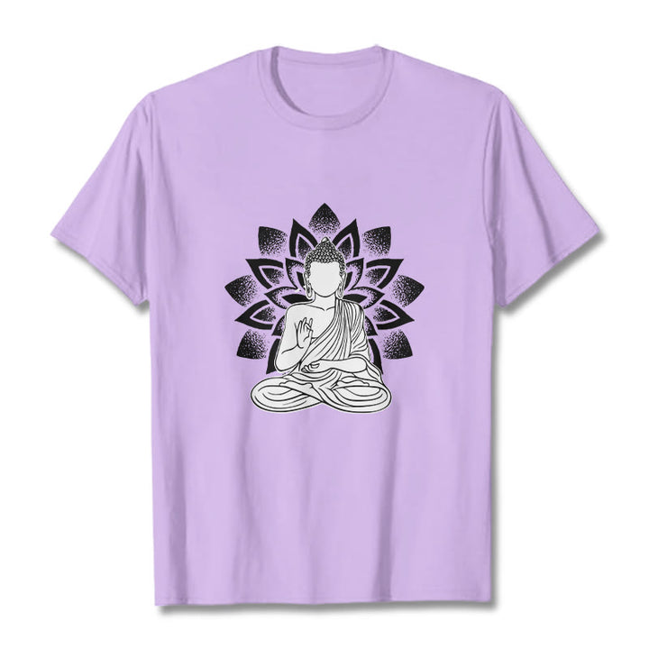 Buddha Stones Seated Buddha Lotus Flower Pattern Tee T-shirt - Plum - 2XL - image 16