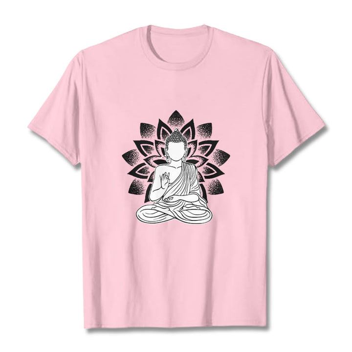 Buddha Stones Seated Buddha Lotus Flower Pattern Tee T-shirt - LightPink - 2XL - image 12