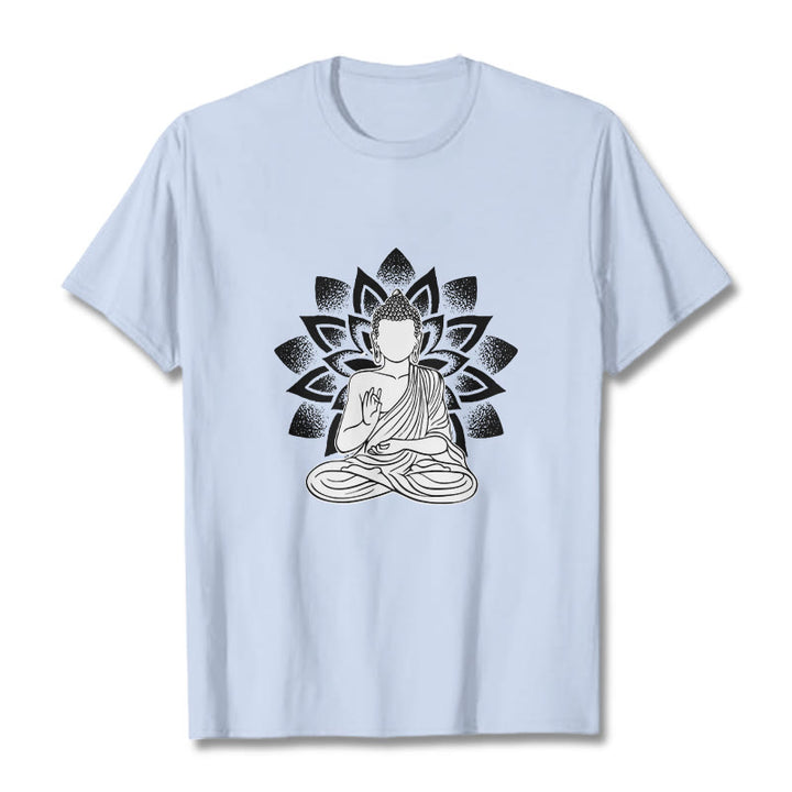 Buddha Stones Seated Buddha Lotus Flower Pattern Tee T-shirt - LightCyan - 2XL - image 18