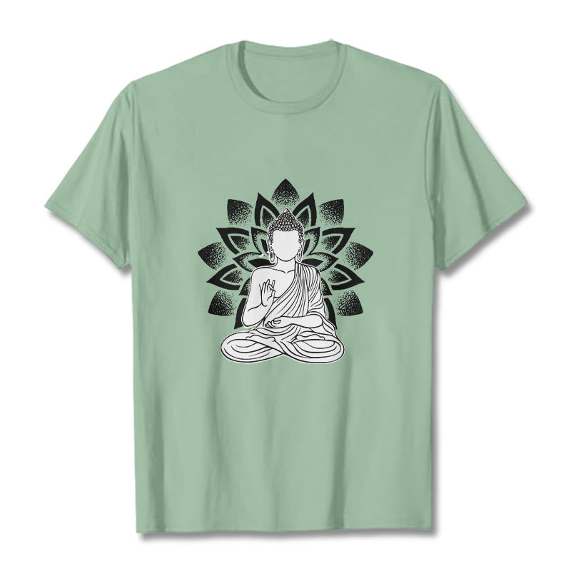 Buddha Stones Seated Buddha Lotus Flower Pattern Tee T-shirt - PaleGreen - 2XL - image 14