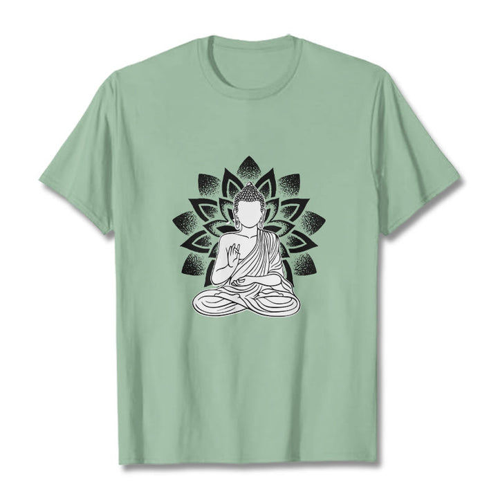 Buddha Stones Seated Buddha Lotus Flower Pattern Tee T-shirt - PaleGreen - 2XL - image 14