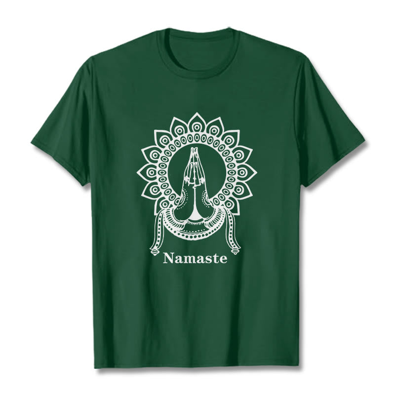 Buddha Stones Namaste Gesture Mandala Pattern Tee T-shirt - ForestGreen - 2XL - image 10