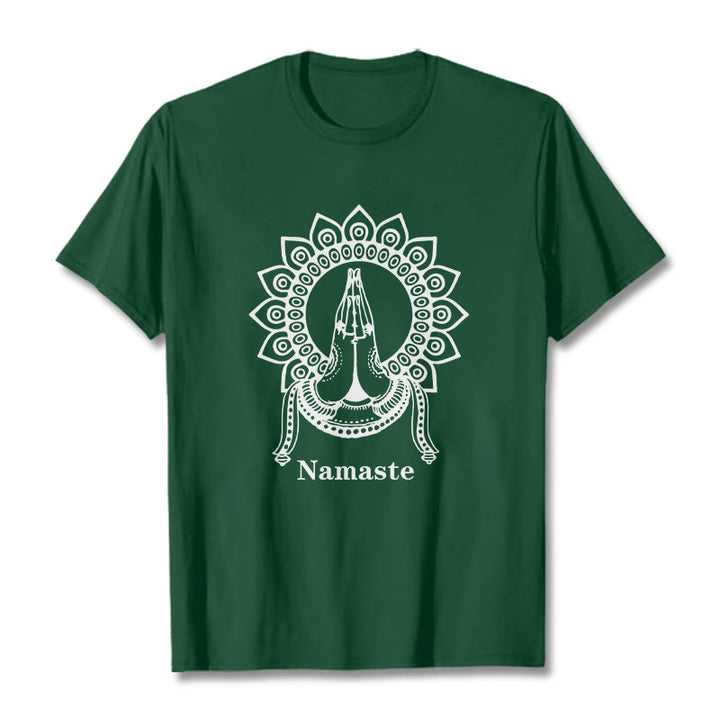 Buddha Stones Namaste Gesture Mandala Pattern Tee T-shirt - ForestGreen - 2XL - image 10