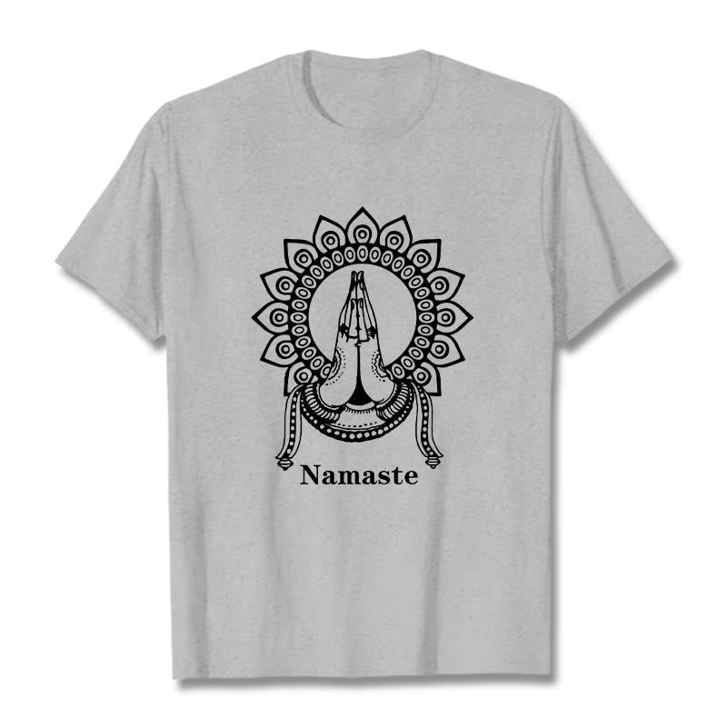 Buddha Stones Namaste Gesture Mandala Pattern Tee T-shirt - LightGrey - 2XL - image 19