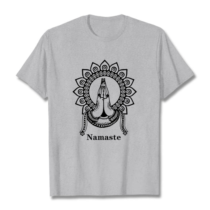 Buddha Stones Namaste Gesture Mandala Pattern Tee T-shirt - LightGrey - 2XL - image 19