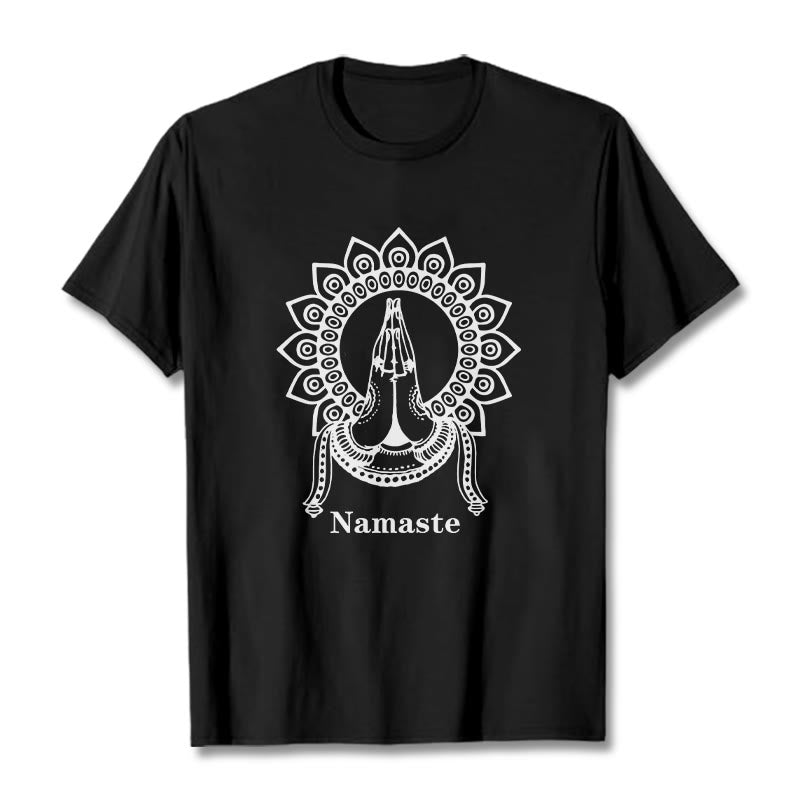 Buddha Stones Namaste Gesture Mandala Pattern Tee T-shirt - Black - 2XL - image 0