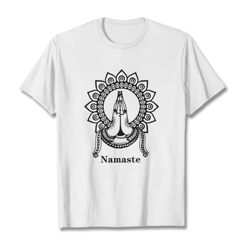 Buddha Stones Namaste Gesture Mandala Pattern Tee T-shirt - White - 2XL - image 5