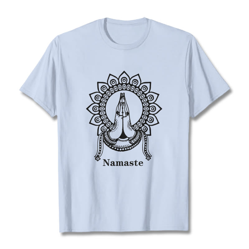 Buddha Stones Namaste Gesture Mandala Pattern Tee T-shirt - LightCyan - 2XL - image 18