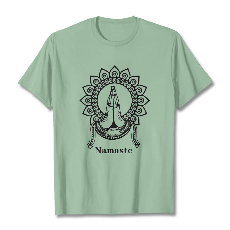 Buddha Stones Namaste Gesture Mandala Pattern Tee T-shirt - PaleGreen - 2XL - image 14