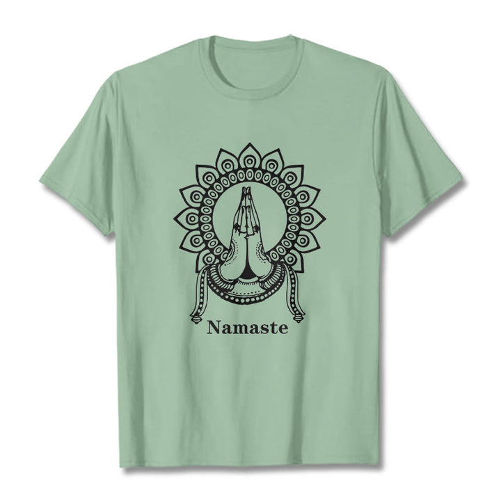 Buddha Stones Namaste Gesture Mandala Pattern Tee T-shirt - PaleGreen - 2XL - image 14