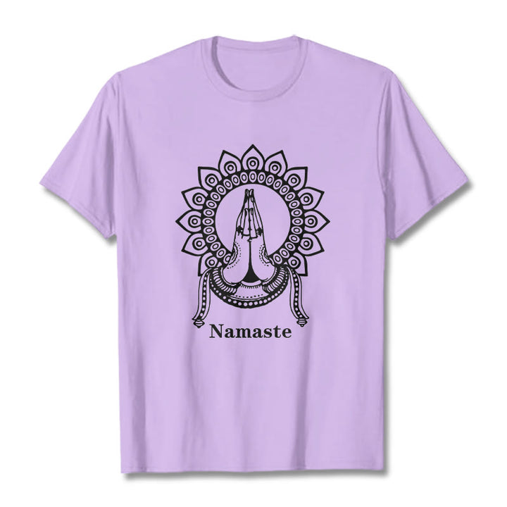 Buddha Stones Namaste Gesture Mandala Pattern Tee T-shirt - Plum - 2XL - image 16