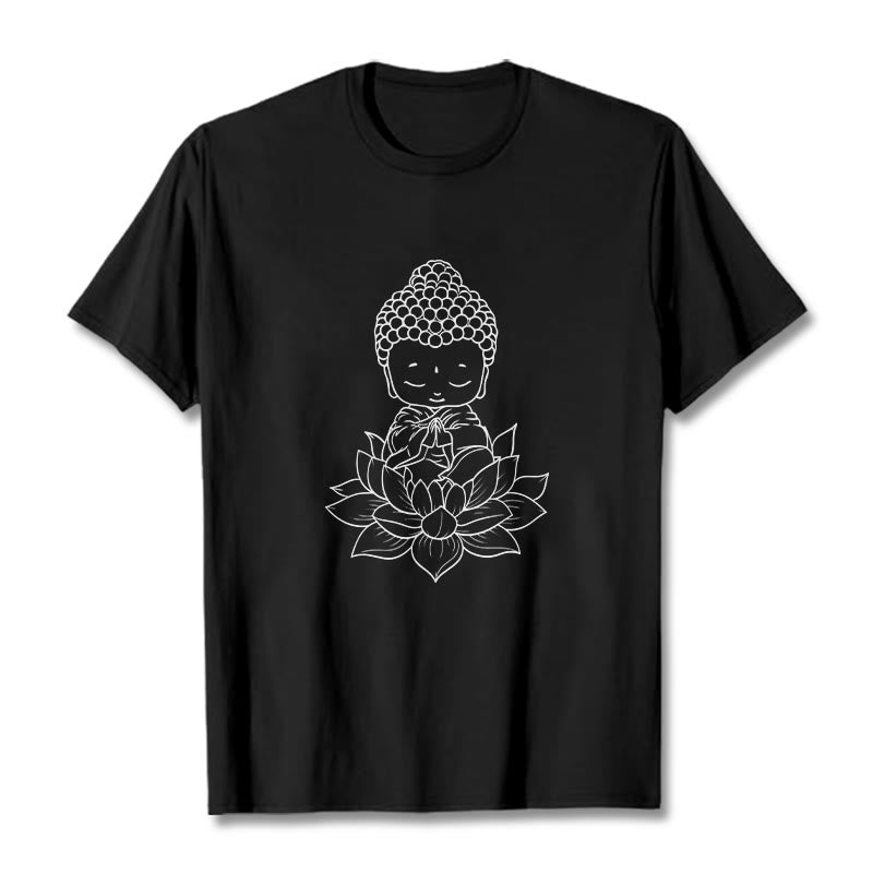 Buddha Stones Peaceful Buddha Lotus Flower Pattern Tee T-shirt - Black - 2XL - image 4