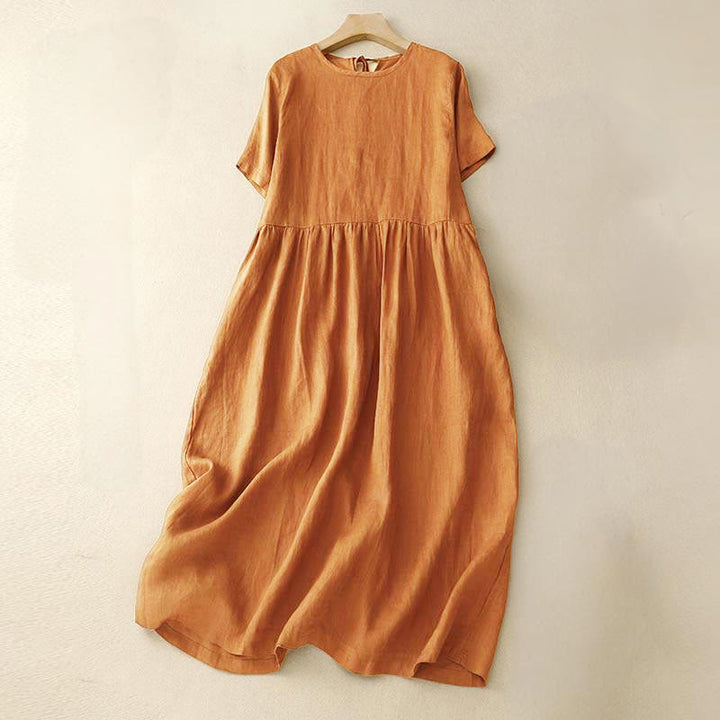 Buddha Stones Casual Short Sleeve Bowknot Tie Straps Women's Midi Dress With Pockets - Orange - US8-10，UK/AU12-14，EU40-42 (2XL) - image 0