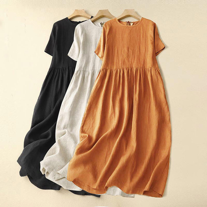 Buddha Stones Casual Short Sleeve Bowknot Tie Straps Women's Midi Dress With Pockets - image 24