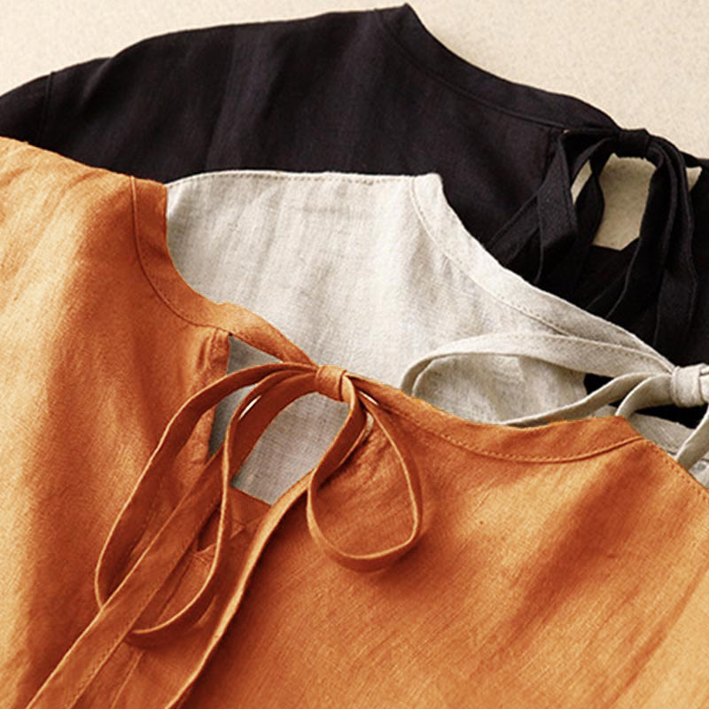 Buddha Stones Casual Short Sleeve Bowknot Tie Straps Women's Midi Dress With Pockets - image 25