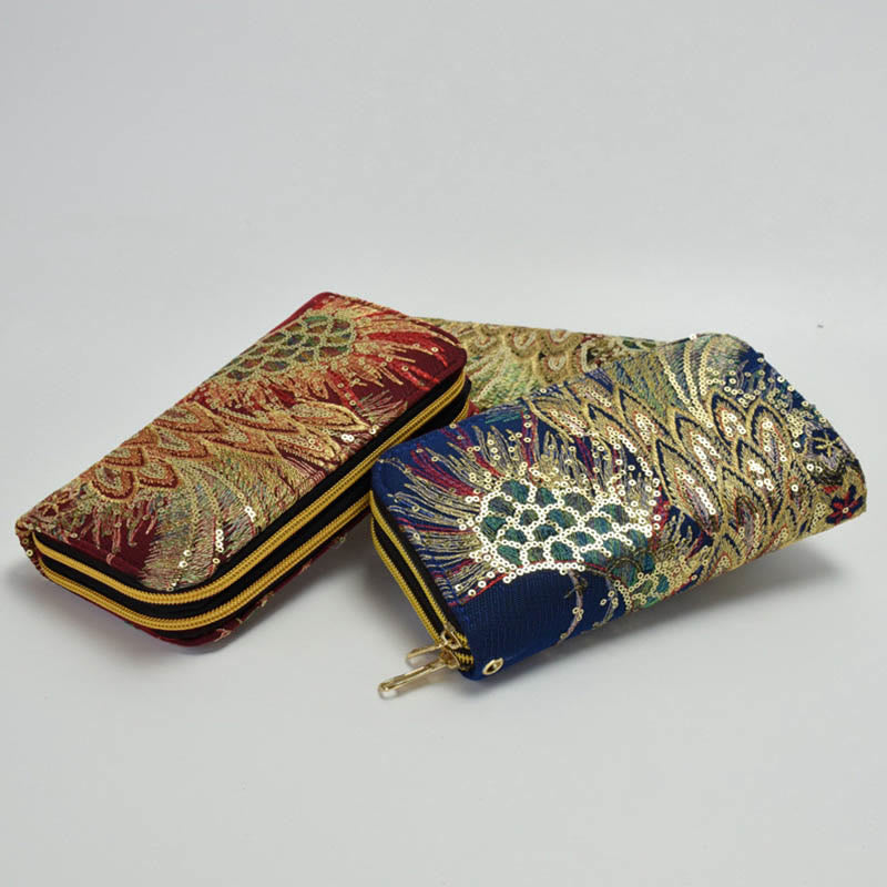 Buddha Stones Peacock Double-sided Embroidery Cash Holder Wallet Shopping Purse - image 3