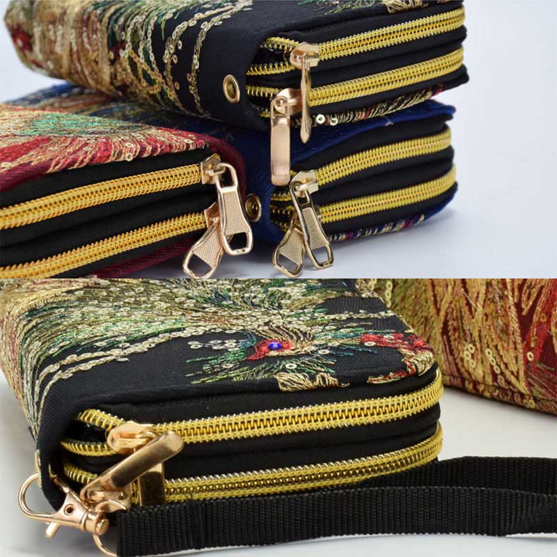 Buddha Stones Peacock Double-sided Embroidery Cash Holder Wallet Shopping Purse - image 11