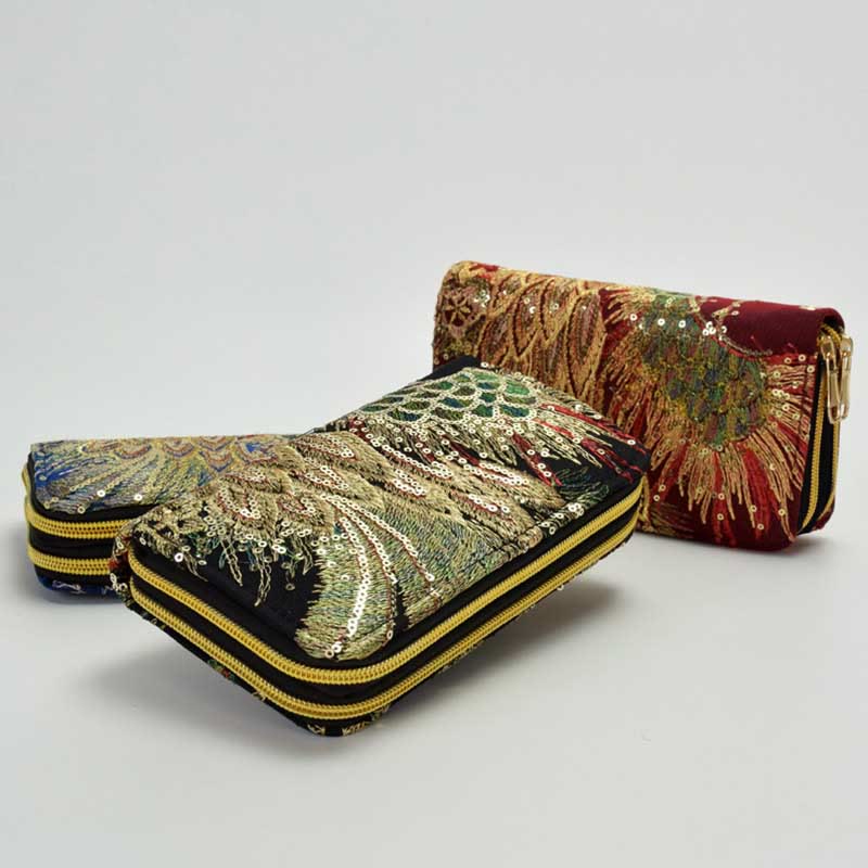 Buddha Stones Peacock Double-sided Embroidery Cash Holder Wallet Shopping Purse - image 2