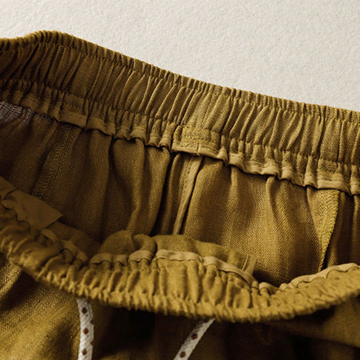 Buddha Stones Casual Embroided Bead Drawstring Women's Wide Leg Cotton Pants With Pockets - image 10