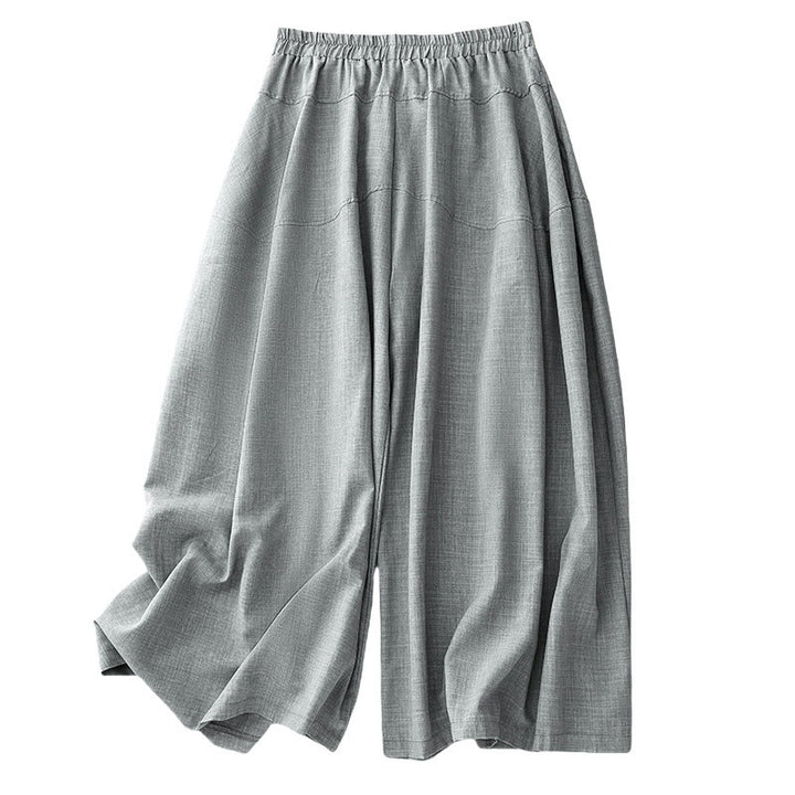 Buddha Stones Plain LightSteelBlue Women's Wide Leg Cotton Linen Pants With Pockets - image 9