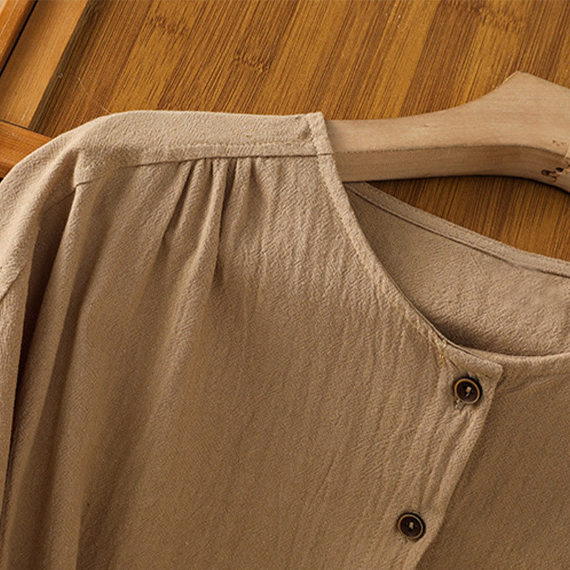 Buddha Stones Casual Plain Buttons Half Sleeve Women's Cotton Linen Shirt With Pocket - image 29