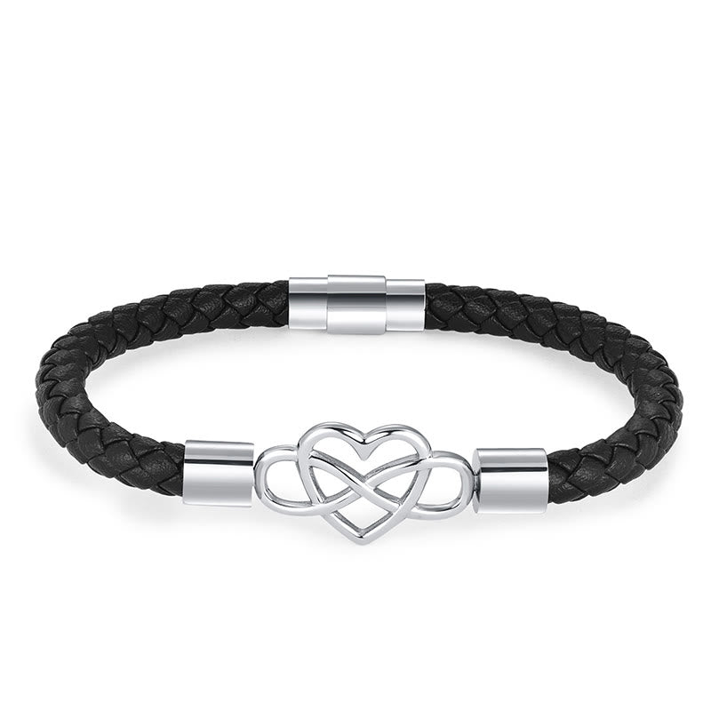 Buddha Stones Geometric Leather Titanium Steel Strengthen Buckle Bracelet - Single Layer Steel(Wrist Circumference 19cm) - image 9