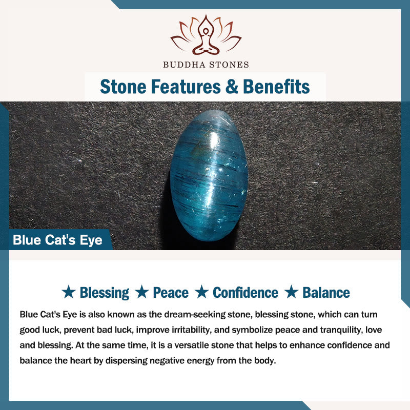 Buddha Stones Blue Cat's Eye White Crystal Peace Buckle Meaning Balance Bracelet - image 6