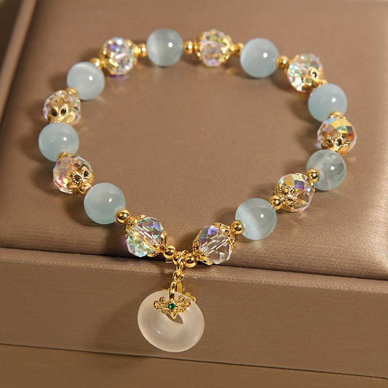 Buddha Stones Blue Cat's Eye White Crystal Peace Buckle Meaning Balance Bracelet - image 3