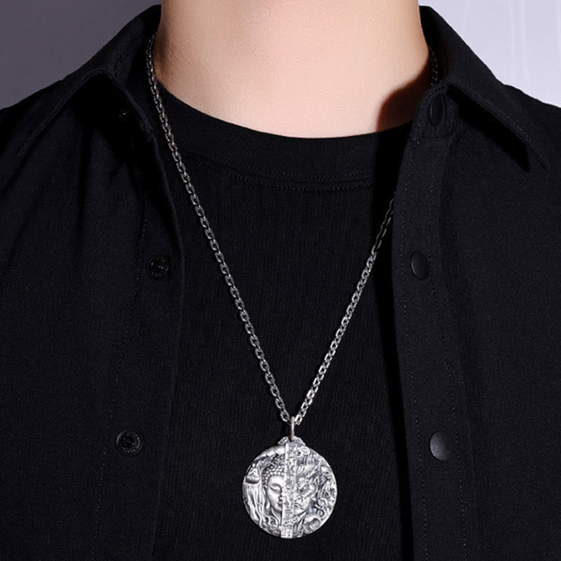 Buddha Stones Copper Buddha Demon Pattern Compassion Pendant Necklace - image 4