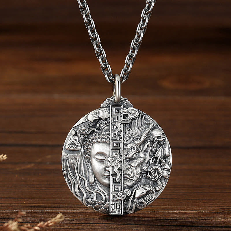 Buddha Stones Copper Buddha Demon Pattern Compassion Pendant Necklace - image 1