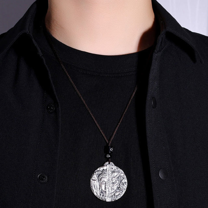 Buddha Stones Copper Buddha Demon Pattern Compassion Pendant Necklace - image 9