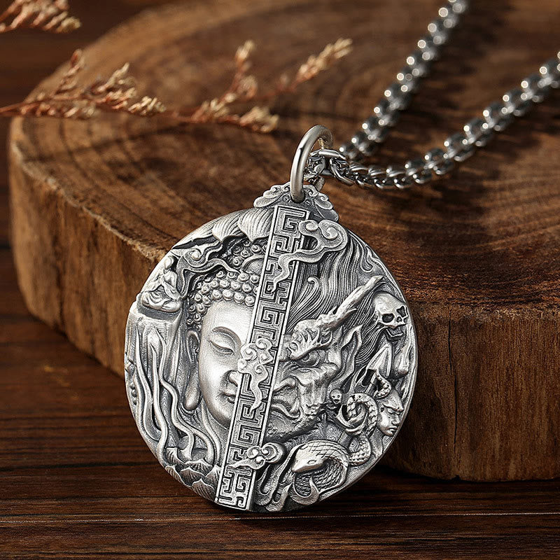 Buddha Stones Copper Buddha Demon Pattern Compassion Pendant Necklace - image 3